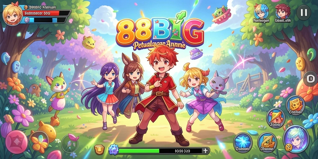 Tampilan indah dari gameplay 88BIG yang penuh warna dan karakter unik.