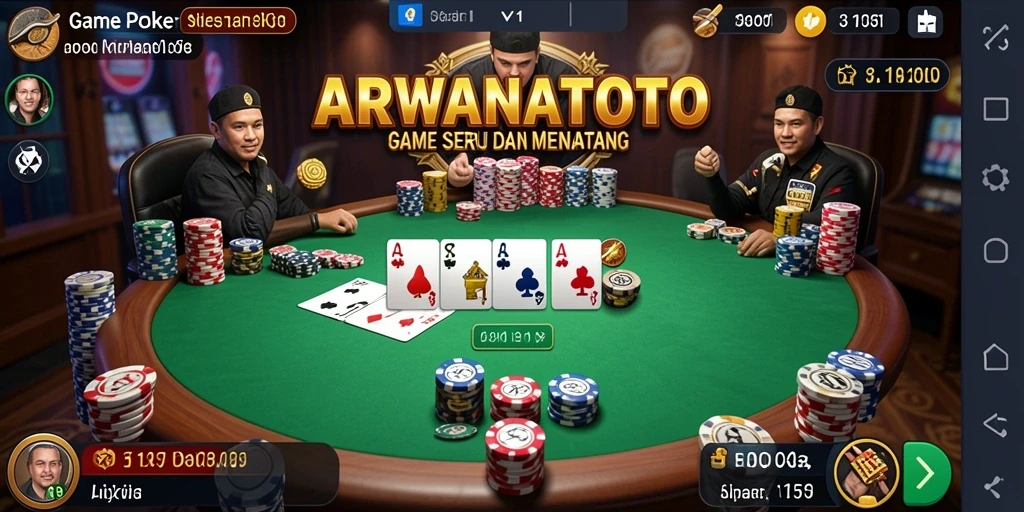 Tampilan gameplay menegangkan dari ARWANATOTO saat bermain Poker.
