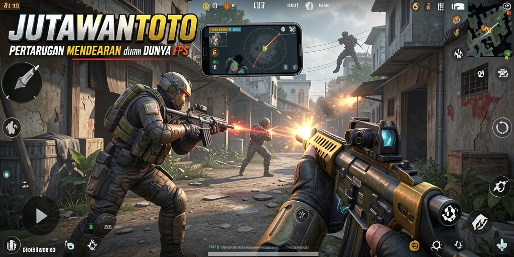 Screenshot gameplay seru JUTAWANTOTO dengan aksi tembak-menembak intens.