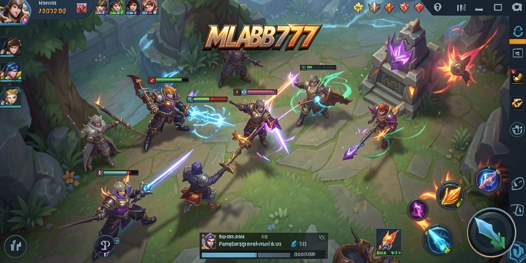 Screenshot gameplay MLBB777 yang menunjukkan pertarungan strategi yang intens.