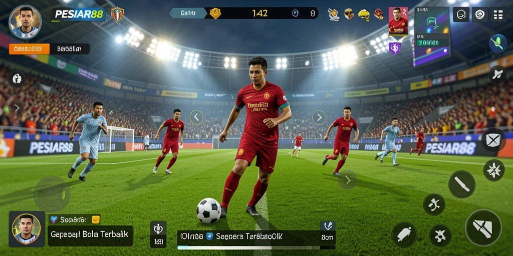 Screenshot utama menampilkan aksi seru dalam game sepak bola PESIAR88.