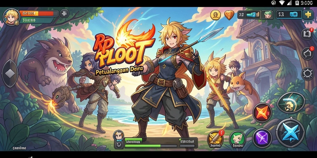 Tampilan gameplay seru RPLOOT dalam dunia anime yang memikat.